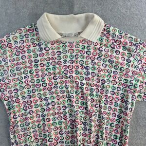 Bay Club Polo Shirt Women Small Multicolor Geometric Vintage 90s Ribbed Knit